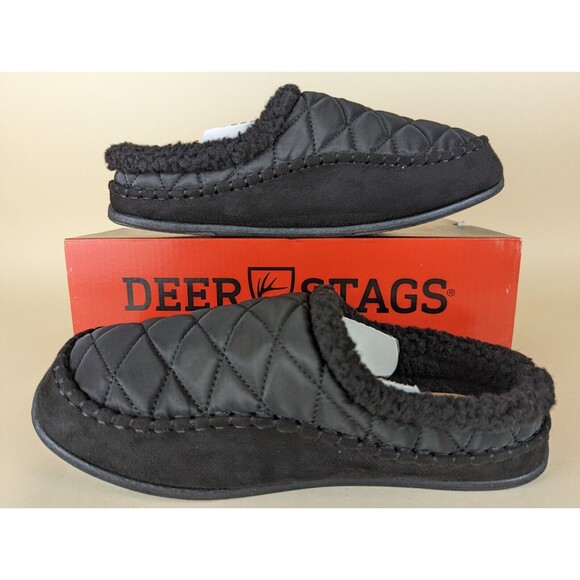 DEER STAGS Slippersooz Alma Slippers Mens 7 M Black Quilted Slip On Shoes NWB - Picture 1 of 14